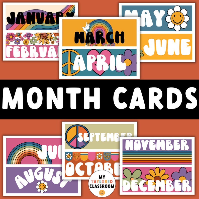 Retro Groovy Calendar Kit EDITABLE Retro Classroom Decor 2023 Calendar