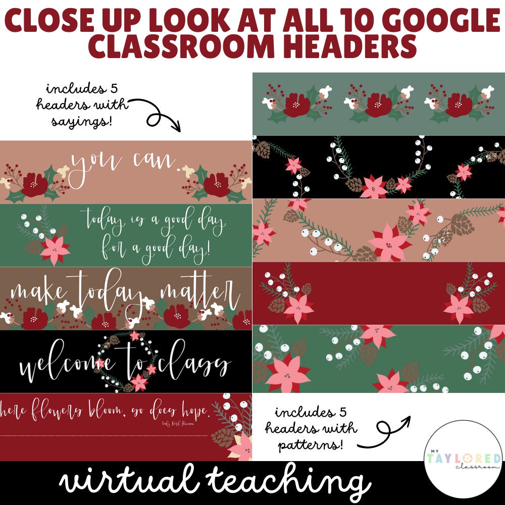 Winter Flowers Google Classroom Headers | Christmas Classroom Decor - Etsy