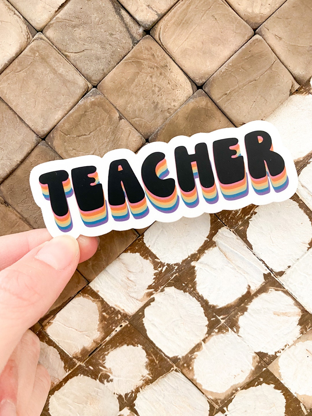 Rainbow Teacher Sticker Teacher Sticker Retro Sticker Etsy