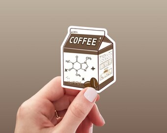 Coffee Carton Sticker | Caffeine Molecule, Coffee Beans Sticker