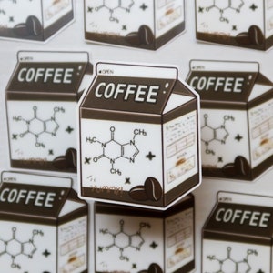 Science Coffee Caffeine Sticker | Cute Milk Carton Stickers | Sticker for laptop, water bottle, notebook, waterproof| Chemistry sticker