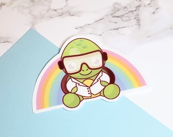 Kawaii Turtle Scientist Sticker | Rainbow LGBTQ+ Decal