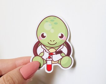 Cartoon Scientist Turtle Sticker | Waterproof Lab Decor