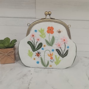 Monedero bordado a mano de jardín de flores, monedero de cambio, bolsa de cosméticos, costura a mano, monedero, carteras