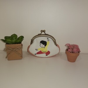 Monedero de bordado de niña Kung Fu, monedero de cambio, bolsa de cosméticos, costura a mano, monedero