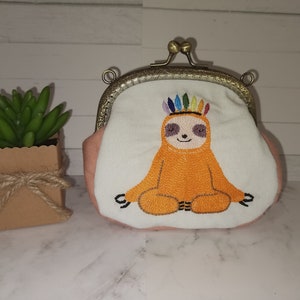 Monedero bordado a mano perezoso meditativo, monedero de cambio, bolsa de cosméticos, costura a mano, monedero, carteras