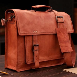 Handcrafted Full-Grain Goat Leather Messenger Bag | Briefcase, Laptop & Travel Satchel | Personalized Gift for Him by BROKEN ARTISAN