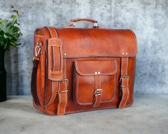 Personalized Premium Leather Messenger Bag, leather laptop briefcase bag