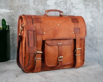 Personalized NEW Men Vintage Genuine Leather Satchel Shoulder Laptop Bag Messenger Briefcase