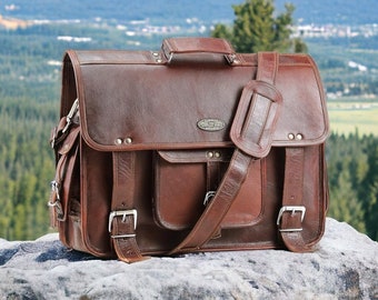 Personalized Handmade World Leather Messenger Bags For Men Women 15" Mens Briefcase Laptop Bag Computer Satchel