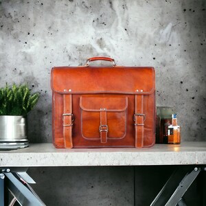 Personalized Premium Leather Messenger Bag, leather laptop briefcase bag zdjęcie 3