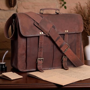 Borsa a tracolla in pelle di capra fatta a mano - Borsa vintage per laptop da uomo e da donna / Borsa a tracolla foderata in tela di Broken Artisan