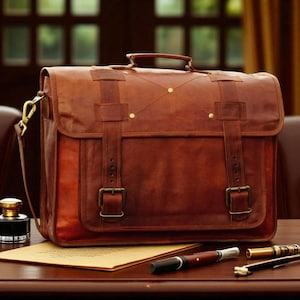 Handmade Full Grain Leather Messenger Bag – Vintage Laptop Satchel Briefcase for Men & Women