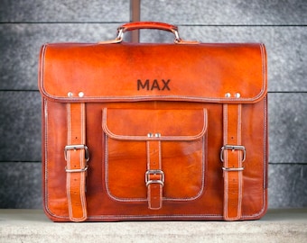 Personalized Premium Leather Messenger Bag, leather laptop briefcase bag