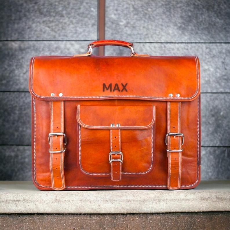 Personalized Premium Leather Messenger Bag, leather laptop briefcase bag zdjęcie 1
