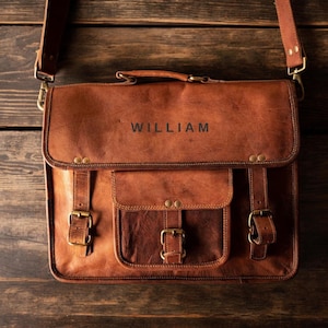 Porte-documents personnalisé en cuir pour ordinateur portable pour ordinateur portable, sac de projet bandoulière monogramme pour ordinateur, cadeau de Noël pour garçons d'honneur