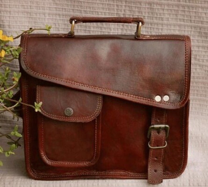 Personalized Vintage Leather Messenger Bag Ghent, Briefcase for Men and Women Brown, Personalised Groomsmen Gifts image 1