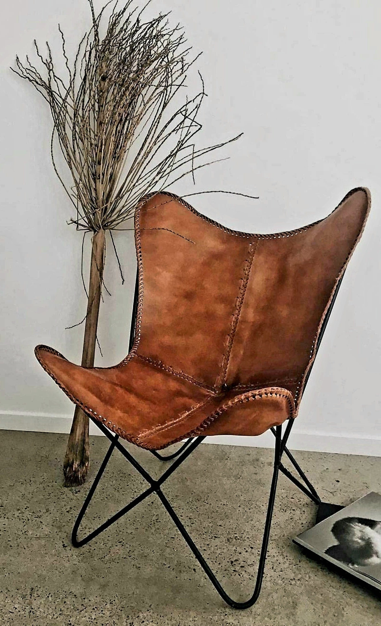 Retro Handmade Leather Butterfly Chair Folding Chair Gift Etsy