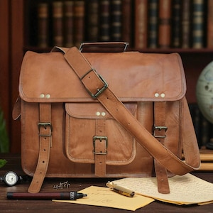 Handgefertigte Leder Umhängetasche – Vintage Umhängetasche mit Schnallen | Öko-gegerbte Echtleder Umhängetasche für Herren & Damen
