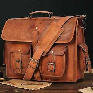 Handmade Leather Laptop Bag – Full Grain Leather Messenger Briefcase for Men & Women | Office, College and Travel Satchel by Broken Artisan