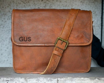 Leather Messenger bag men women, Leather crossbody shoulder bag, Vintage style Handmade Leather Briefcase Bag