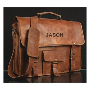 Personalized Leather Laptop Messenger Briefcase Men, Monogram Cross Body Computer Sling Satchel Project Bag, Personalised Groomsmen Gifts