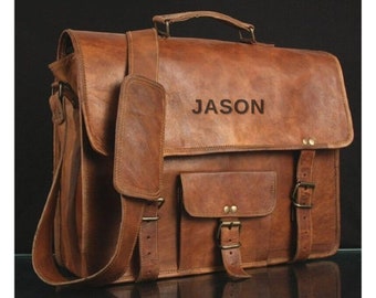 Personalized Leather Laptop Messenger Briefcase Men, Monogram Cross Body Computer Sling Satchel Project Bag, Personalised Groomsmen Gifts