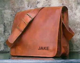 Personalized Women Genuine Vintage Brown Leather Messenger Bag Shoulder Laptop Bag Briefcase