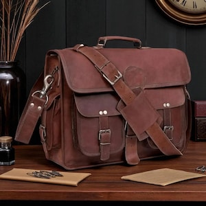 Personalized Leather Laptop Messenger Briefcase Men, Monogram Cross Body Computer Sling Satchel Project Bag, Personalized Groomsmen gifts