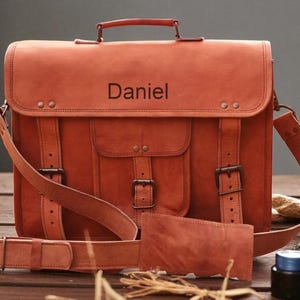 Personalized Full Grain Leather Messenger Laptop Bag | Goat Leather Briefcase Satchel by BROKEN ARTISAN