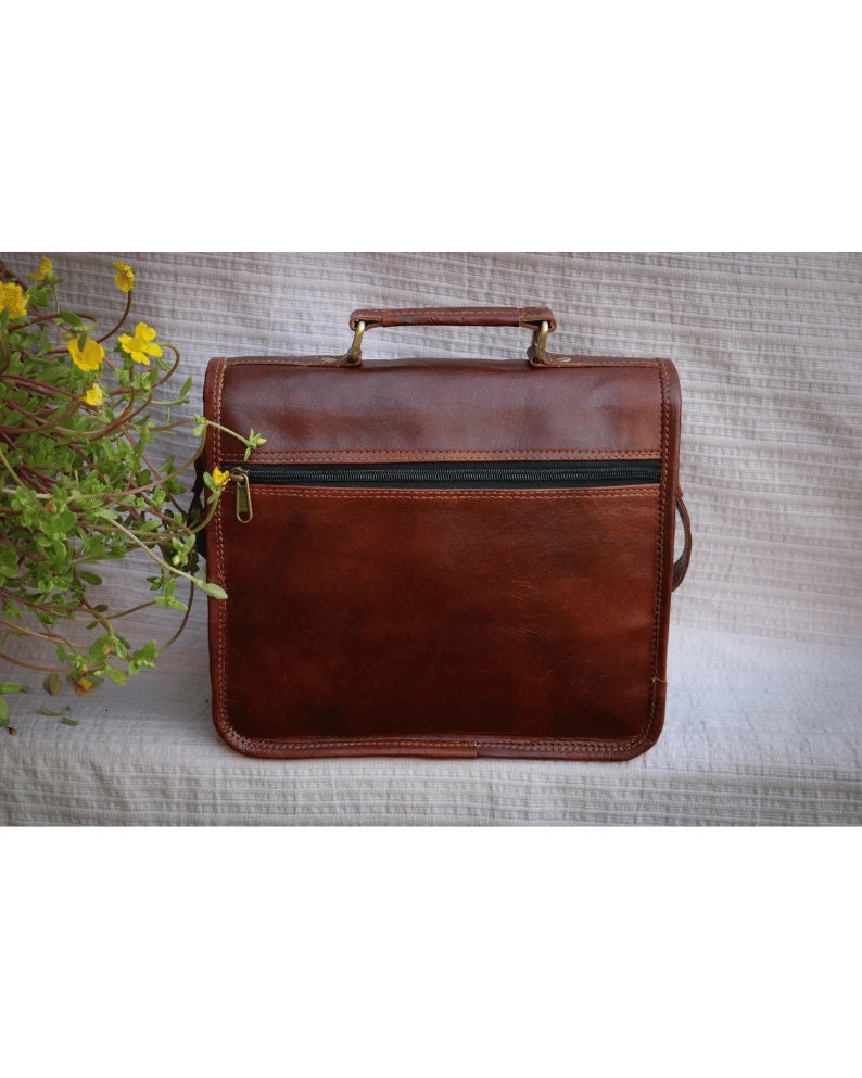 Personalized Vintage Leather Messenger Bag Ghent, Briefcase for Men and Women Brown, Personalised Groomsmen Gifts image 5