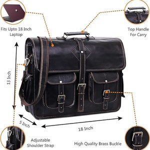 Bolso mensajero de cuero negro personalizado para hombres y mujeres / Bolso portátil de cuero genuino vintage hecho a mano para hombres / Maletín de cuero Satchel imagen 4