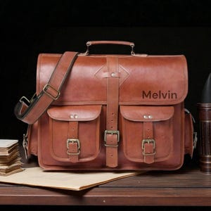 Personalized Leather Laptop Messenger Briefcase Men, Monogram Cross Body Computer Sling Satchel Project Bag, Groomsmen Christmas gift