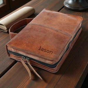 Custom Leather Bible Cover – Personalized Full-Grain Leather Case – Engraved Name or Bible Verse – Handmade Christian Gift for Men & Women