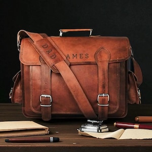 Personalized Leather Laptop Messenger Briefcase Men, Monogram Cross Body Computer Sling Satchel Bag, Personalized Groomsmen Gifts