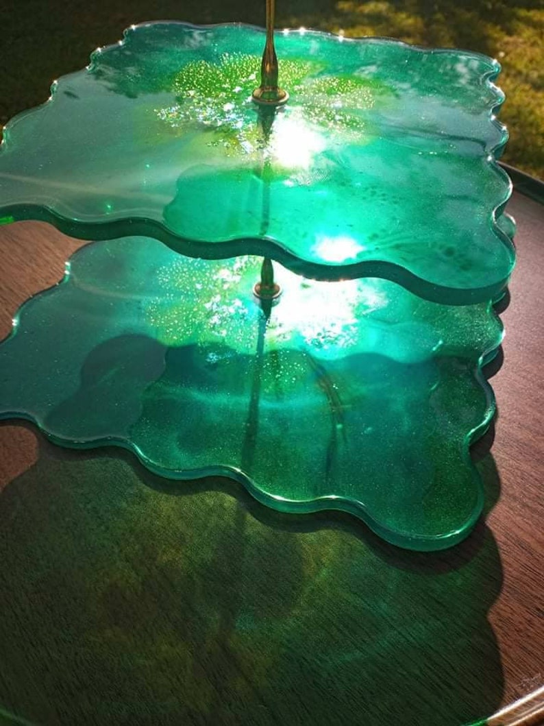 3 Tier Emerald Green Treats Cake Desserts Stand With Gold | Etsy