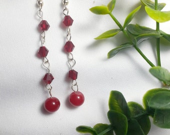 Ruby Red Glass Beaded Earrings