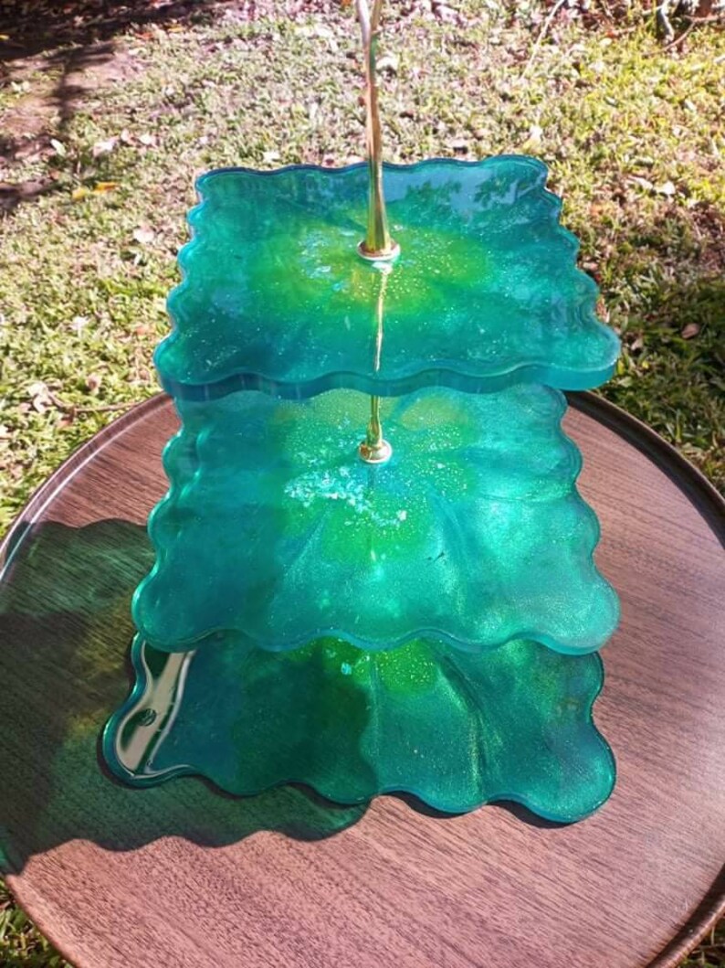 3 Tier Emerald Green Treats Cake Desserts Stand With Gold | Etsy