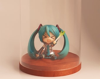 Prototype Handmade Clear Acrylic Display Case with Mahogany Wooden Base for Small Anime Figurines