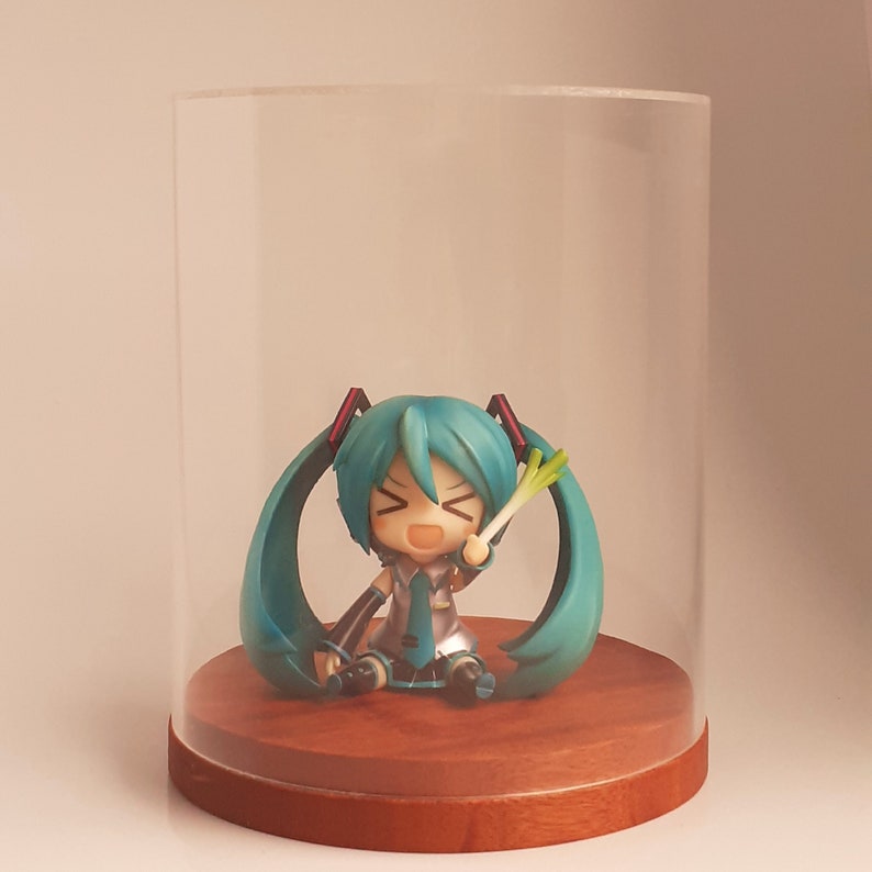 Prototype Handmade Clear Acrylic Display Case with Mahogany Wooden Base for Small Anime Figurines image 1