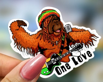 Reggae Sticker | Orangutan Art | One Love | Music Gift | water bottle decal | Cute Animal Sticker | Animal Music