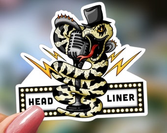Singing Snake Sticker | Cute Animal Sticker| Music Sticker | Guitar Sticker | Laptop Sticker | Music Gift | Vinyl Decal | 80's music sticker