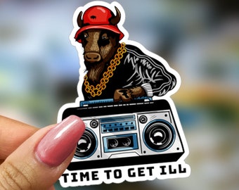 Hip Hop Sticker | Fun Animal Sticker | Bison Art | Rap Music | Music Stickers | Guitar Stickers | Laptop Stickers | Music Gift