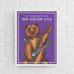 Musical Bear Printable, Colorful Rock Star Bear, We Salute You, Kids Room Wall Art