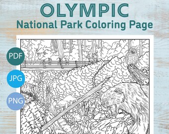 Olympic National Park Coloring Page, Printable Coloring Pages, Instant Download