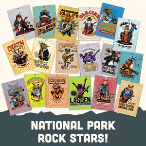 Rockstar Animals Postcards | National Park Prints | Travel Postcard | USA Park Postcards | Animals that Rock | Funny Animal