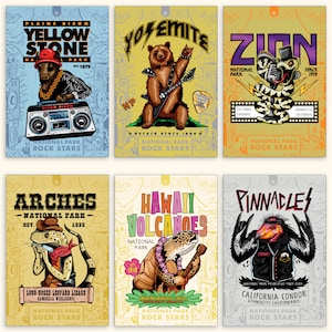 Fun Animal Postcards, National Park Prints, Travel Postcards, 4x6 Postcard, USA Parks, Funky Postcard, Animals that Rock, Pop Art