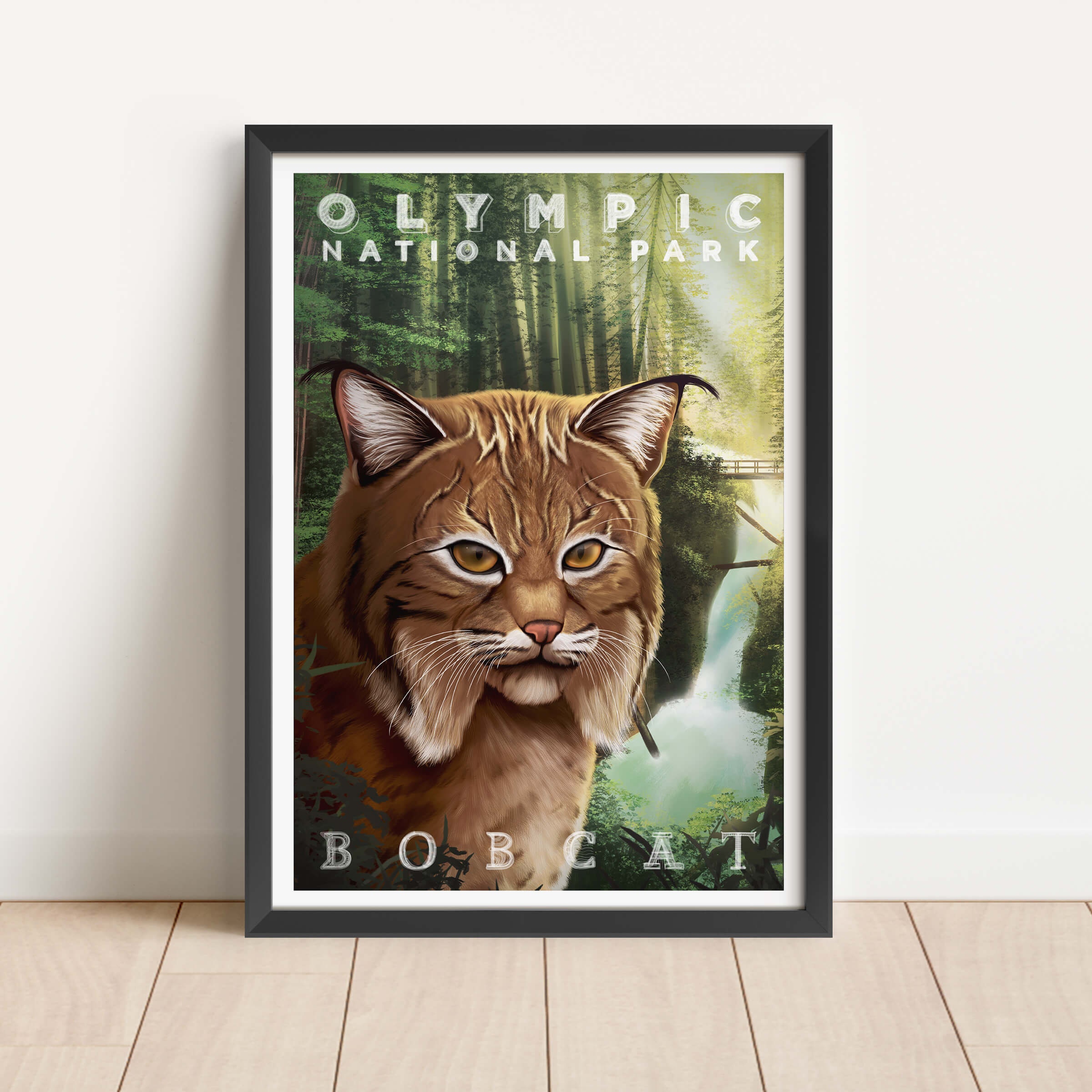 Olympic National Park Bobcat Painting Waterfall Wall Art - Etsy