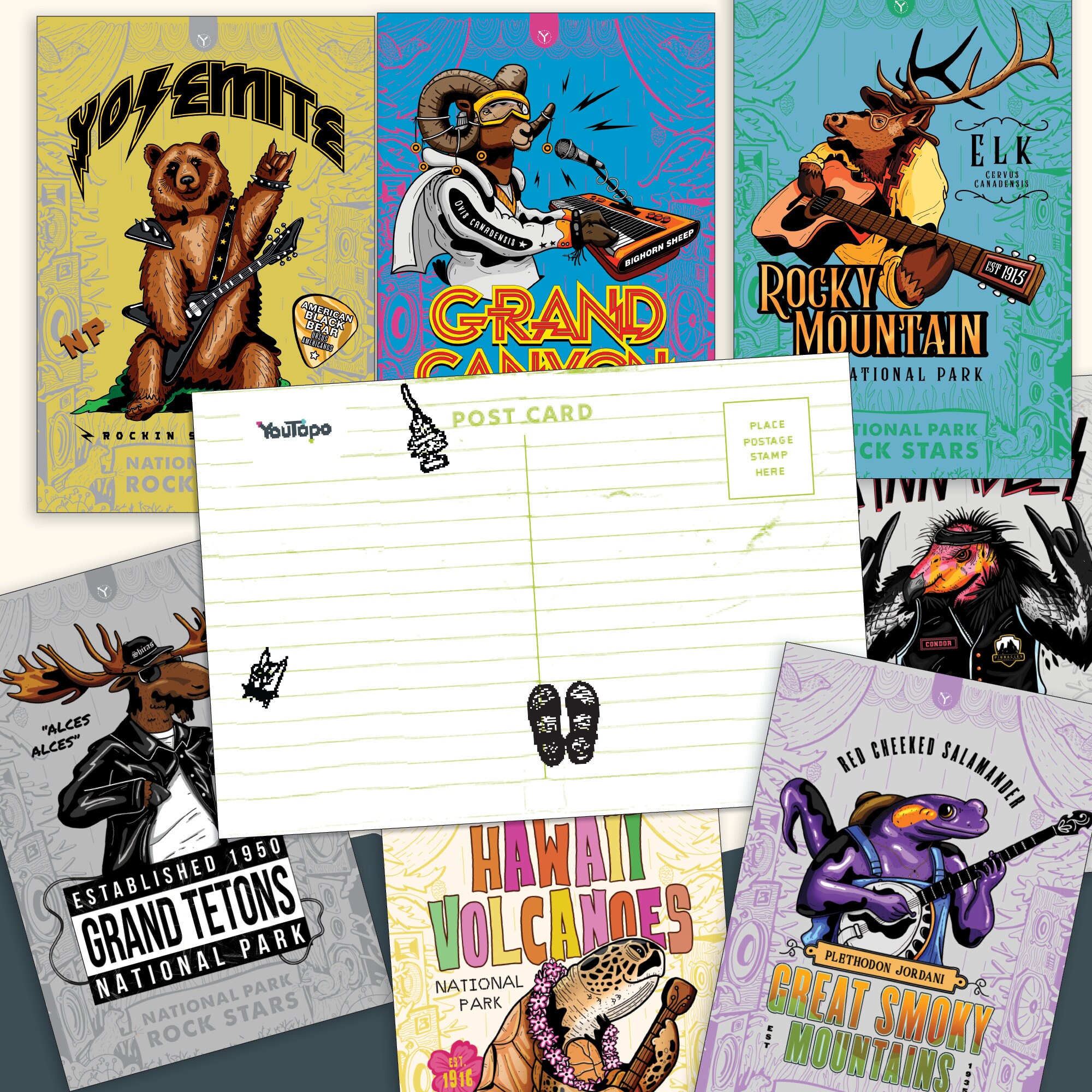 Rockstar Animals Postcards National Park Prints Travel Postcard USA