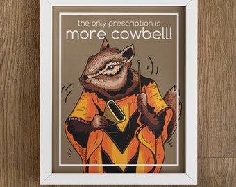 Cute Squirrel Printable Poster, More Cowbell, Musical Animal Print, Kids Room Wall Art